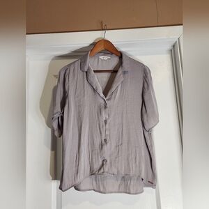 Danskin Light Gray Button-Down Shirt